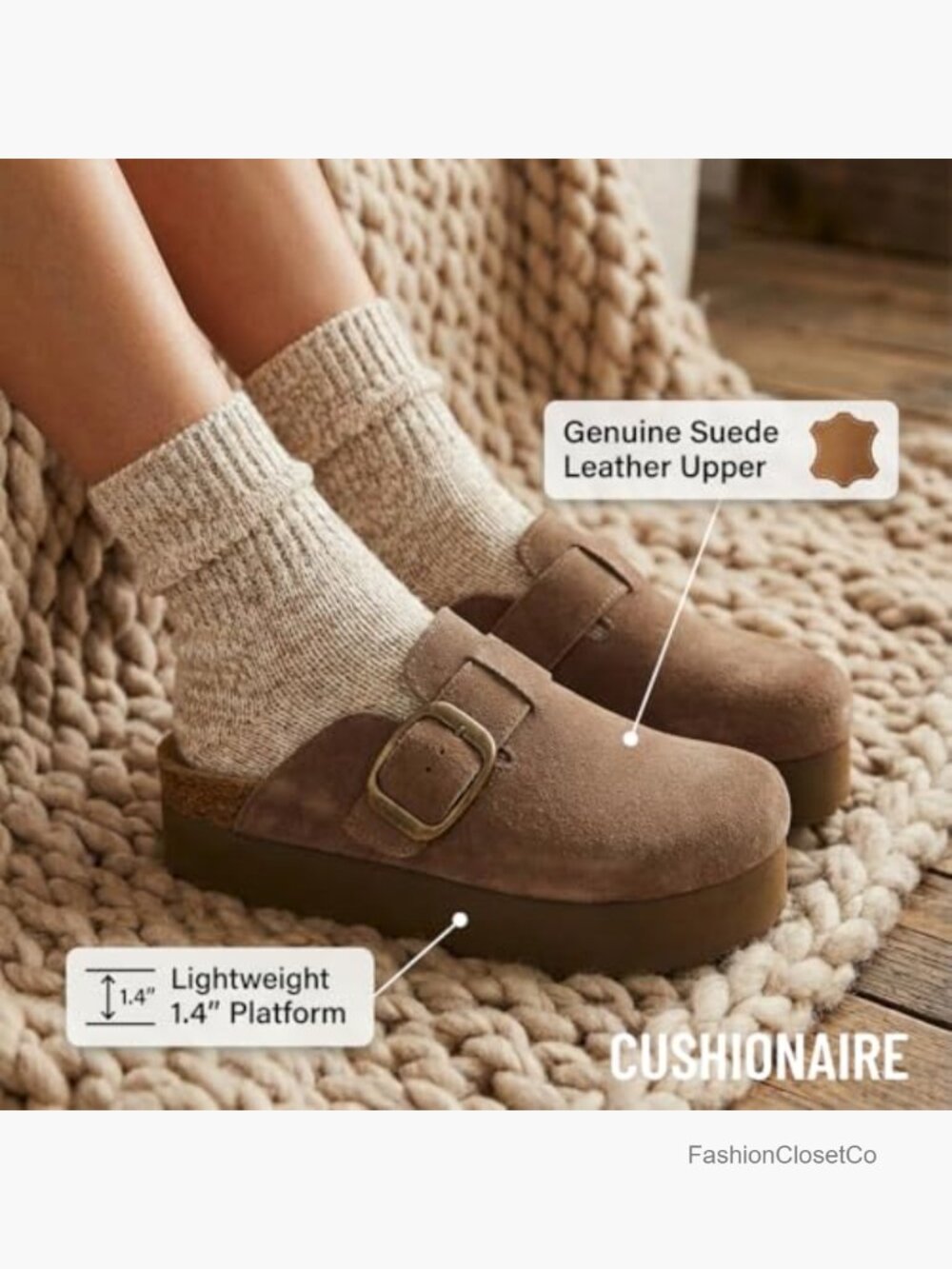 Genuine Suede Cork Footbed Platform Clog, +Comfort, Wide Widths Available - Picture 4 of 7